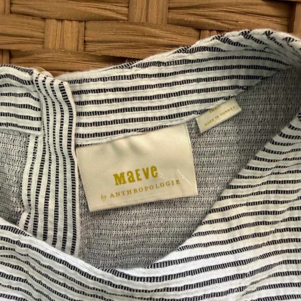 Maeve Anthropologie Striped Everyday Midi Dress Gray White Small Minimalist - Picture 5 of 7